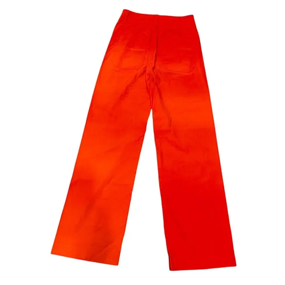 Maeve Anthropologie Colette Pants Orange Wide Leg Cropped Linen Blend Size 26 - Picture 3 of 6